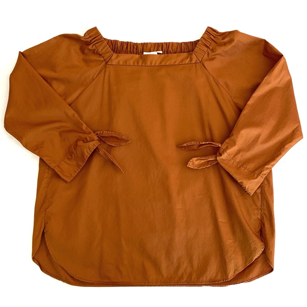 Niko and… Deep Orange Tie-Sleeve Square Neck Boxy 3/4 Sleeve Blouse Top
